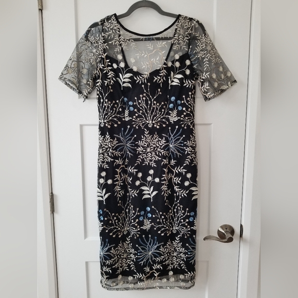 Evening dress w/ flower embroidery black&blue - Picture 1 of 5